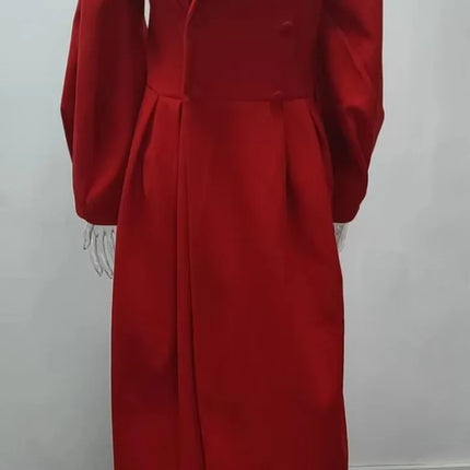 European American Retro Court Style Wool Coat, Long Length with Big Lapel & Lantern Sleeves, New Autumn Winter Outerwear