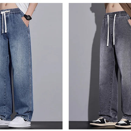 Abbigliamento da uomo Pantaloni a gamba larga Jeans larghi Streetwear Pantaloni in denim moda dritti Y2k Pantaloni da uomo in vita elastica lavati vintage