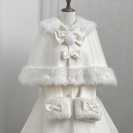 Velvet Bunny Japanese Heiress Woolen Coat+bow Cape Set, Niche, Sweet and Cute Two-piece Set for Women