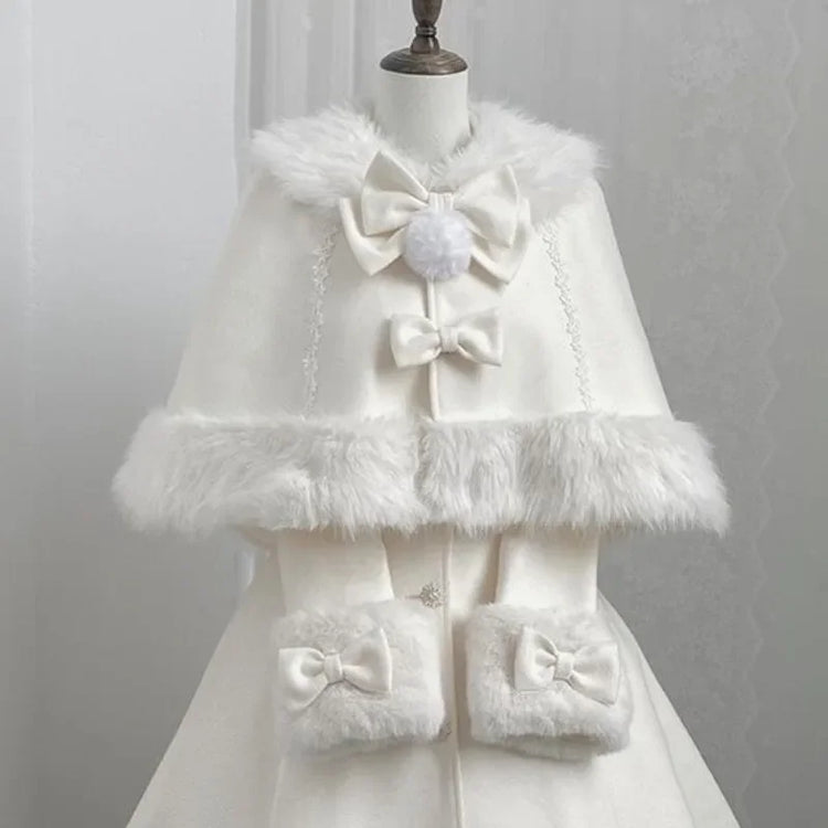 Velvet Bunny Japanese Heiress Woolen Coat+bow Cape Set, Niche, Sweet and Cute Two-piece Set for Women