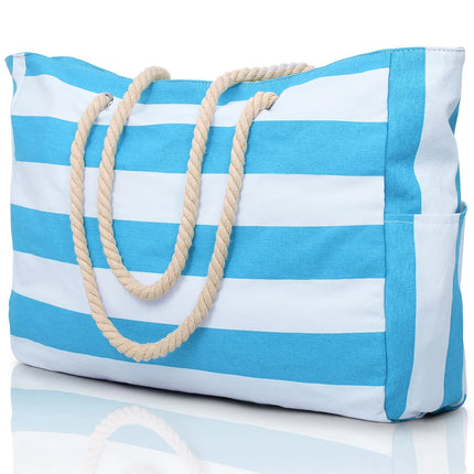 Striped zip-up outdoor travel and vacation bag, waterproof and sand-resistant canvas, convenient foldable beach bag-zmt