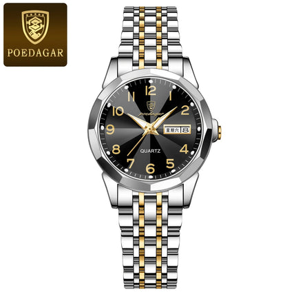 POEDAGAR elegante orologio da polso da donna al quarzo impermeabile luminoso data settimana orologio da donna orologi da donna casual in acciaio inossidabile reloj platinumshop