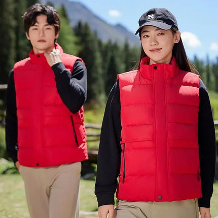 Winter High-density T400 Small-interval Warm Cotton-padded Vest Double Front Flap with Snap Buttons and Zippers