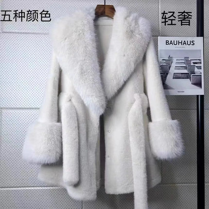 Luxury Brand Chic Faux Fur Coats Fur Collar Oversized with Belt Women Fur Jackets Winter Long Sleeve Outerwear Soft Coats New