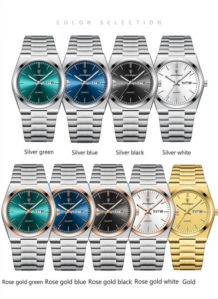 POEDAGAR Orologio da polso al quarzo da uomo di lusso Impermeabile luminoso Data Settimana Orologio da uomo Orologi da uomo d'affari in acciaio inossidabile platinumshop