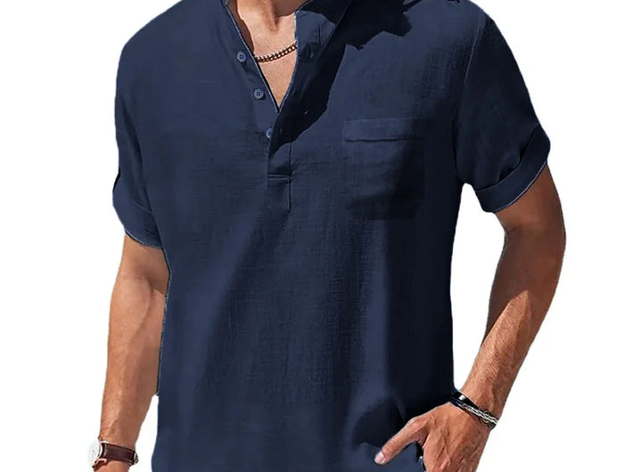 Men's Cotton and Linen Shirts New Summer Short Sleeve T-Shirts Henry Collar Casual Men's T-Shirt Men's Shirt Men's Clothing