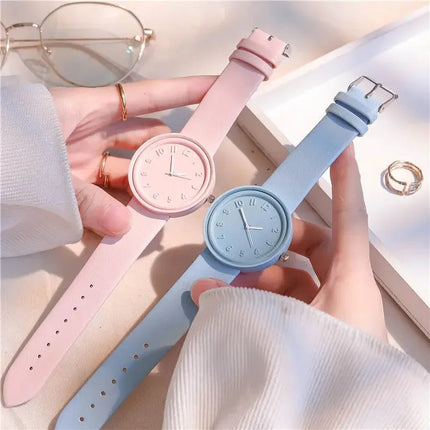 Simple Fashion Makaron Simple Women Watch Ins High Beauty Student uomo e donna Style Round Leisure Vintage orologio da polso al quarzo platinumshop