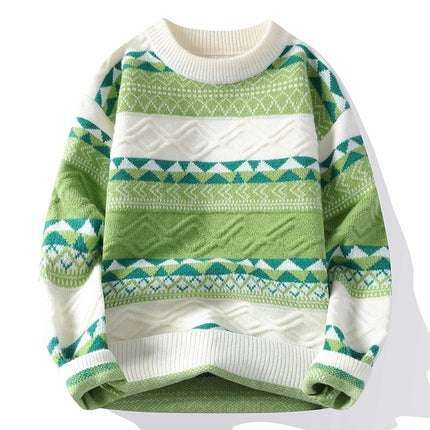 Autumn Winter New Casual Sweater Men Fashion Striped Patchwork Knit Pullovers Mens O-Neck Loose Youthful Vitality Sweaters Man