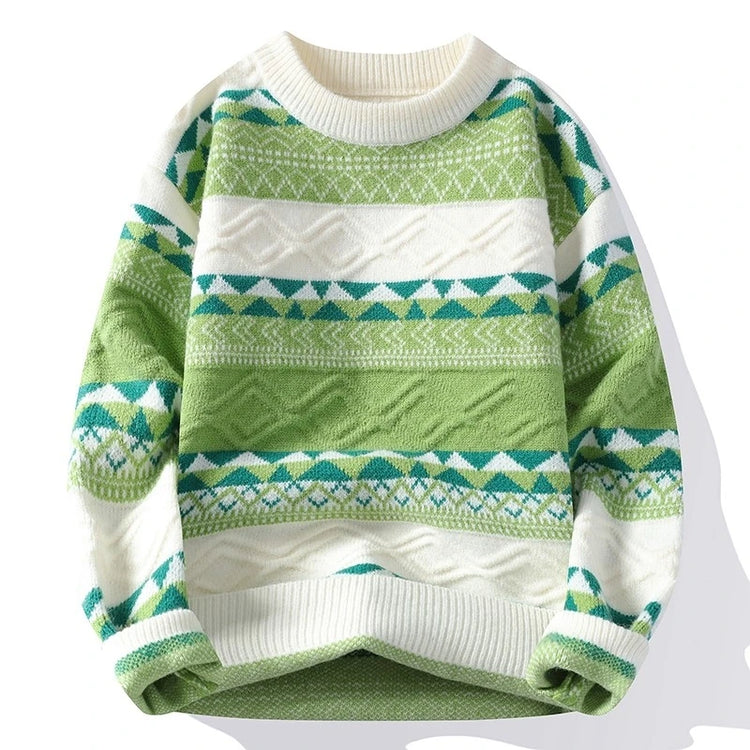 Autumn Winter New Casual Sweater Men Fashion Striped Patchwork Knit Pullovers Mens O-Neck Loose Youthful Vitality Sweaters Man
