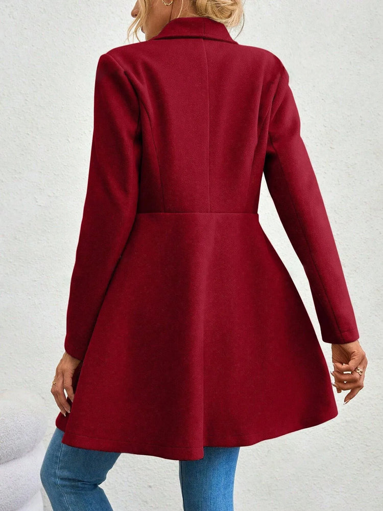 Women's Autumn Winter Yellow Woolen Coat Elegant Lapel Double Button Slim Fit Mid-Length Overcoat Casual Long Sleeve Outerwear F