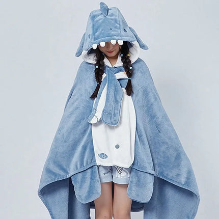 Super Soft Cozy Shark Blanket Shark Shawl Hood Wearable Blanket Shark Shawl Cape Type Hooded Robe with Hood Shark Blanket Hoodie