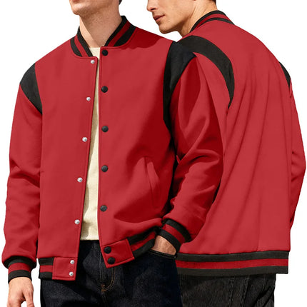Men Color Block Varsity Jacket Fleece Lined Long Sleeve Button Baseball Coat Retro Swag Streetwear Casual Outerwear Y2K Clothes