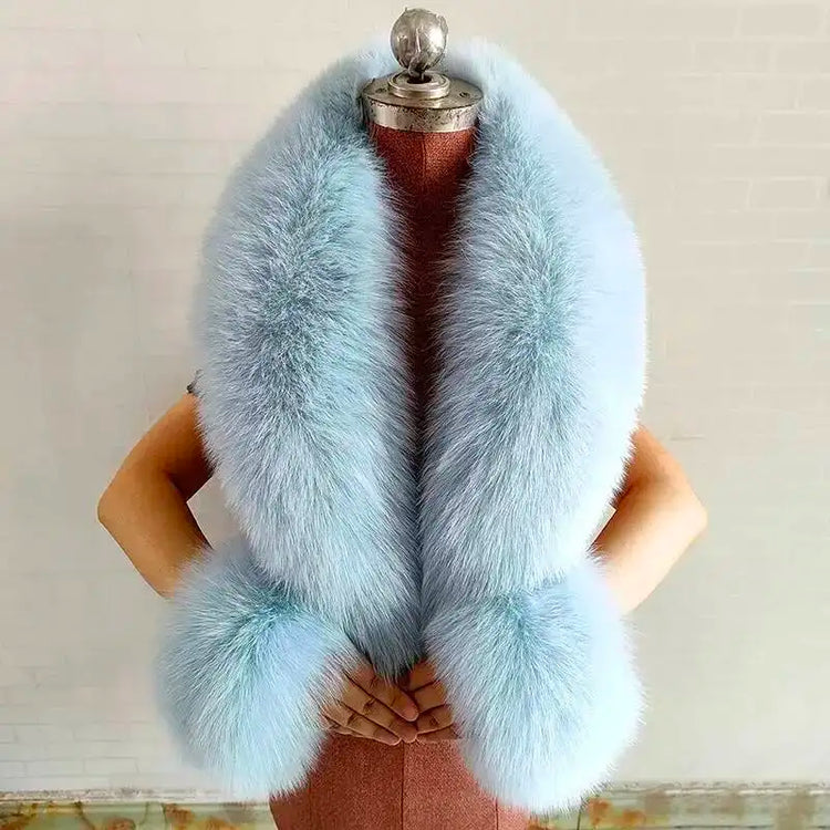 Real Fur Collar And Cuffs Set Winter Coat Accessories Women Fluffy Large Fur Shawl Neak Warm Fox Fur Scarf Furry Scarves Female