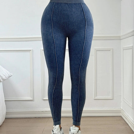 Womens Sand Washed Ribbed Leggings High Waisted Yoga Leggings V Shaped Waistband Peach Booty Lifting Fitness Pants for Workout PlatiNum