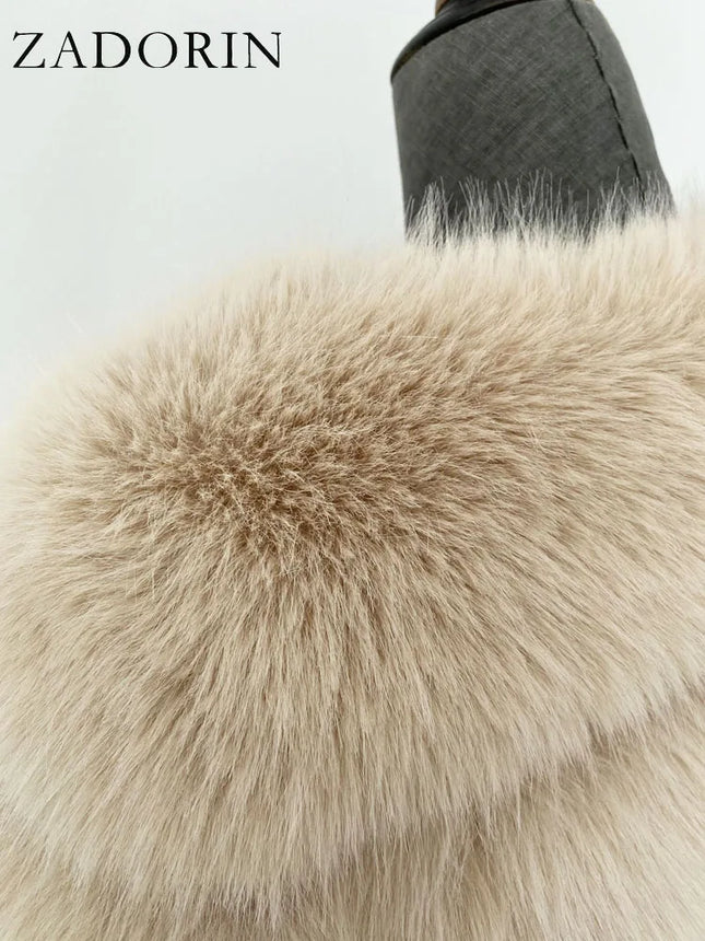 ZADORIN New Winter Mink Fur Coat Women Luxury FAUX Fox Fur Coat Thick Warm Lapel Long Sleeve Black White Fluffy Fur Jacket