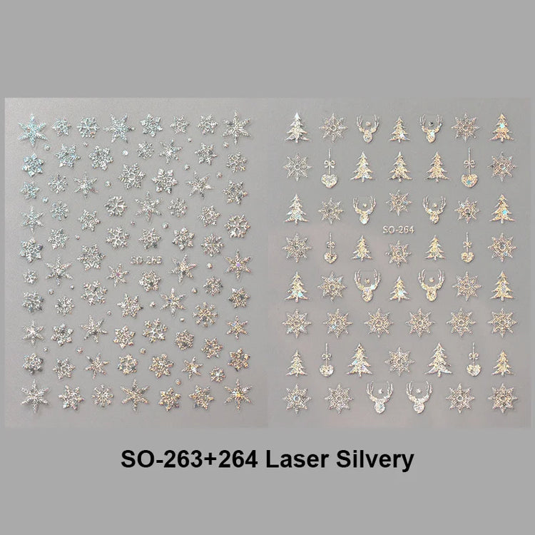 2pc Holographic Christmas Nail Art Stickers Iridescent Laser Snowflake Deer Tree Winter Slider Decals New Year Manicure Supplies