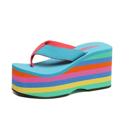 Infradito arcobaleno Sandali da spiaggia da donna Cinturino smerigliato estivo Pantofole con zeppa super alta Pantuflas estivi da donna - platinumshop