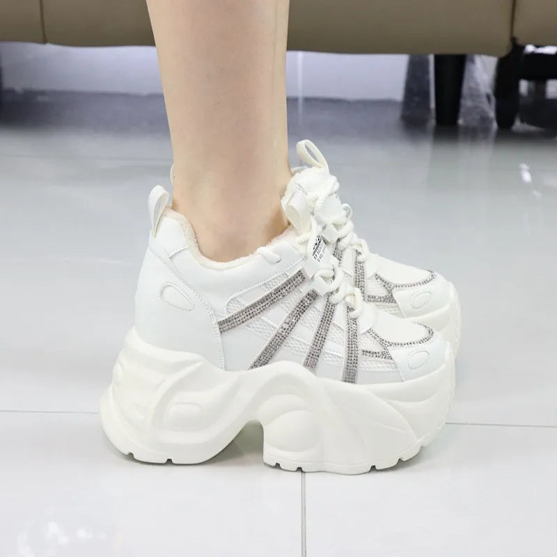 Women's 12cm Invisible Heel Winter Boots - Thick 10cm Fleece-Lined Sneakers Warm Cotton Shoes for Cold Weather Snow boots