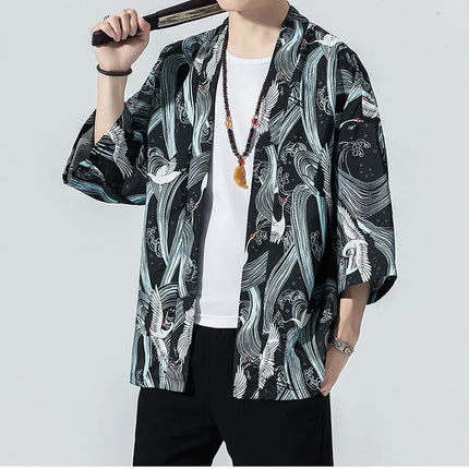 Camicie Sottili da Uomo con Stampa Tradizionale, Abbigliamento Asiatico, Kimono Giapponese, Camicie Yukata da Uomo, Top Larghi da Donna Stile Harajuku, Cappotto Taglie Forti fino alla 5XL