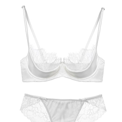 MOYISU No‑Wire French Lace Half‑Cup Bra Set Women Ultra‑Thin Transparent Green Lingerie, Daily Brassiere 32‑38 AB for Small Bust