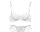 MOYISU No‑Wire French Lace Half‑Cup Bra Set Women Ultra‑Thin Transparent Green Lingerie, Daily Brassiere 32‑38 AB for Small Bust