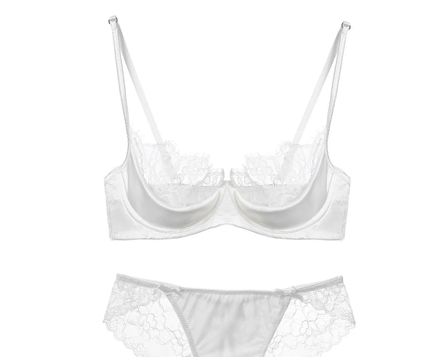 MOYISU No‑Wire French Lace Half‑Cup Bra Set Women Ultra‑Thin Transparent Green Lingerie, Daily Brassiere 32‑38 AB for Small Bust