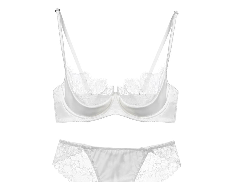 MOYISU No‑Wire French Lace Half‑Cup Bra Set Women Ultra‑Thin Transparent Green Lingerie, Daily Brassiere 32‑38 AB for Small Bust
