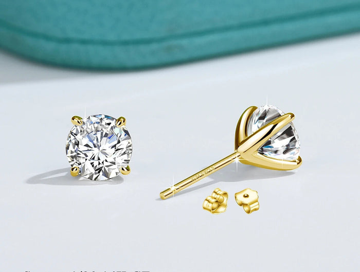 Orecchini a bottone in moissanite a 4 punte in oro massiccio 14 carati per le donne Orecchini a bottone con diamanti da sposa Gioielleria raffinata Regalo di compleanno platinumshop