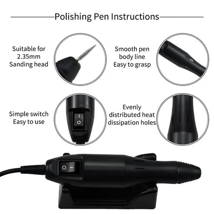 2000 Series Electric Nail Filing Machine, Smooth high rotating speed for acrylic soak-off removal and sidewall buffing, Professional Manicure Pedicure Polisher for daily nail studio detailed shaping work