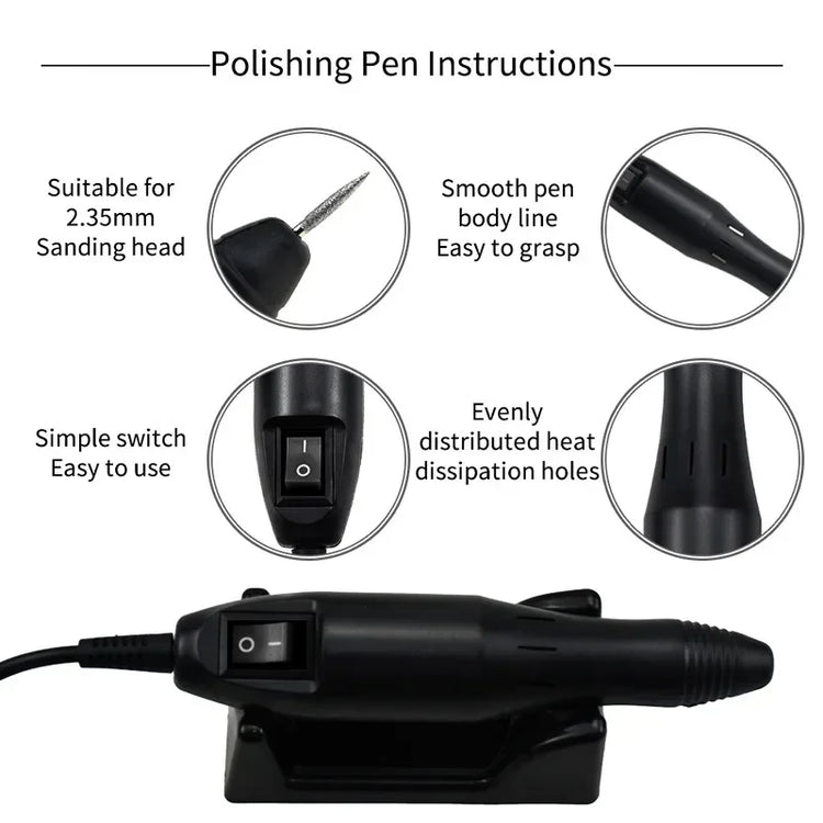 2000 Series Electric Nail Filing Machine, Smooth high rotating speed for acrylic soak-off removal and sidewall buffing, Professional Manicure Pedicure Polisher for daily nail studio detailed shaping work