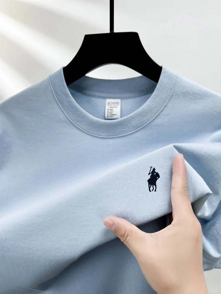 T-shirt da uomo girocollo manica corta in puro cotone 100% vendita calda marchio di lusso estate squisito ricamo pony top traspirante