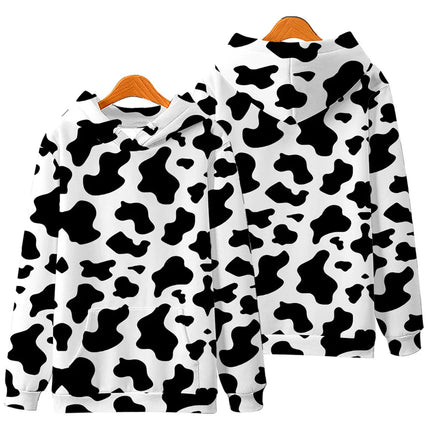 Black White Cow Pattern Hoodie Hooded Sweatshirt Hoodie Cosplay Costume New Fleece Harajuku Jacket and Coat Men Women Clothing