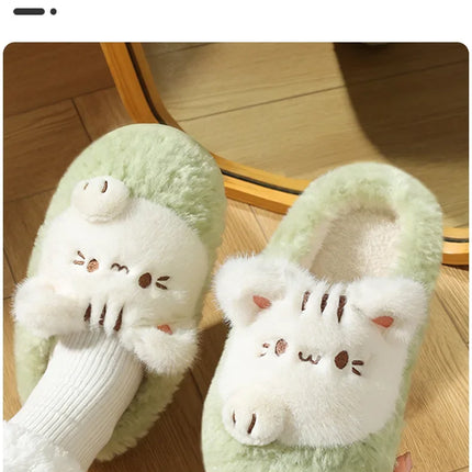 Women's Cute Cat Plush Cotton Slippers Autumn & Winter Home Anti Slip Thick Bottom Cotton Slippers Soft and Warm Indoor Slippers