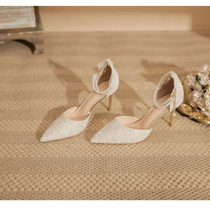 Size 31-43 Women High Heels Stiletto Heel Summer Lace Mesh Sweet Gold Silver Wedding Shoes PlatiNum