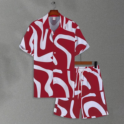 Camicia hawaiana da uomo per le vacanze al mare Set di pantaloncini a maniche corte da uomo Set da uomo casual ventilato in 2 pezzi con stampa strutturata platinumshop
