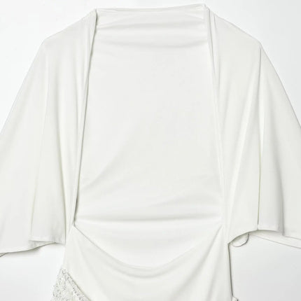 HH 2026 Abito Corto Elegante da Donna Bianco con Maniche Corte, Schiena Scoperta e Decorazioni in Paillettes, Mini Abito Sexy alla Moda per Feste platinumshop