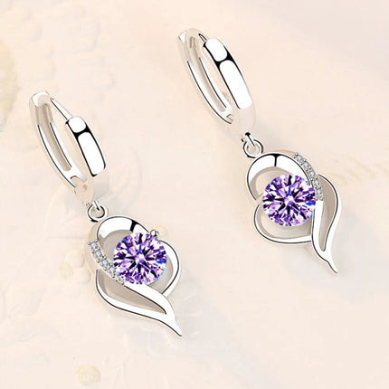 925 Sterling Silver New Woman Fashion Jewelry High Quality Blue Pink White Purple Crystal Zircon Hot Selling Earrings PlatiNum