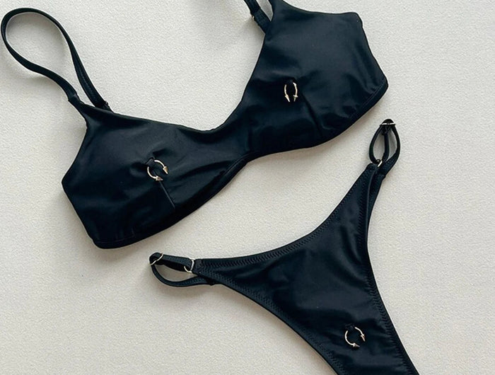 Anello in metallo Mini Micro perizoma Bikini Donna Costumi da bagno Costume da bagno femminile Bikini a due pezzi Costume da bagno imbottito Costume da bagno V7513 platinumshop