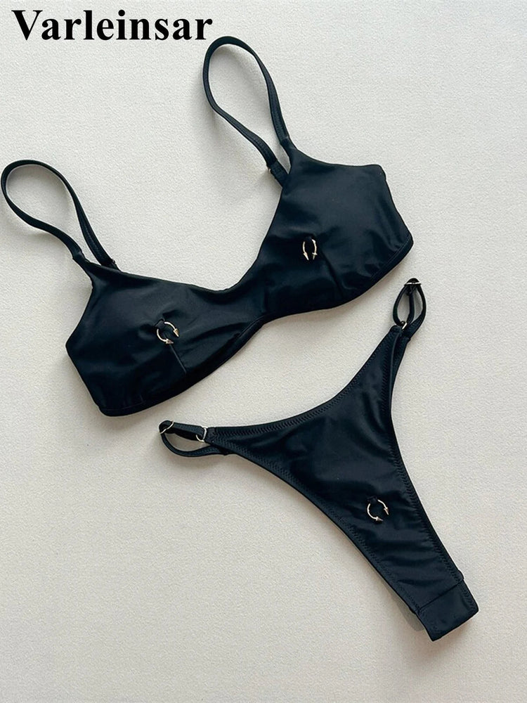 Anello in metallo Mini Micro perizoma Bikini Donna Costumi da bagno Costume da bagno femminile Bikini a due pezzi Costume da bagno imbottito Costume da bagno V7513 platinumshop