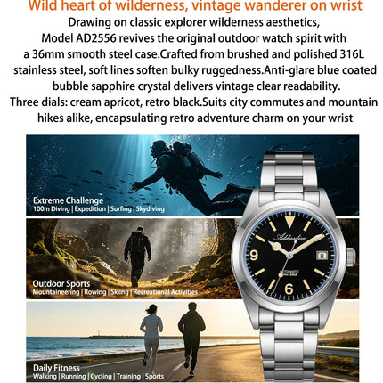 ADDIESDIVE AD2556 Men Luxury Automatic Watch ST2130 Movement 36mm Explorer Style Sapphire Bubble Crystal BGW9 Luminous 100M Wate