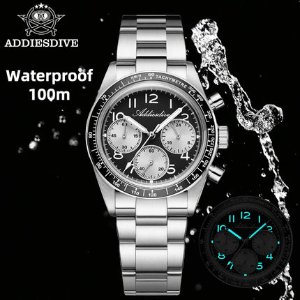 ADDIESDIVE New Chronograph 0S20 Quartz Wristwatch Luxury Men Watch Ceramic Bezel Domed Glass 100m Waterproof BGW9 Luminous