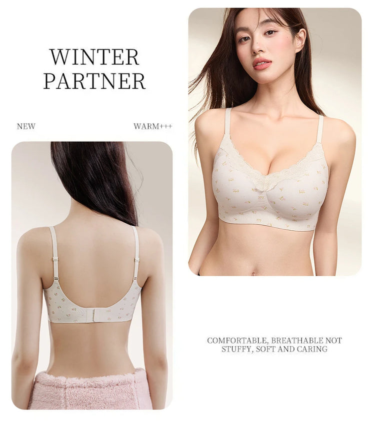 FallSweet French Floral Wireless Push Up Bra for Women Sweet Lace Bralette with Small Breasts Anti-sagging Brassiere Lingerie