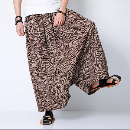 Pantaloni stile cinese uomo retrò Casual gamba larga pantaloni larghi Crossover cotone lino nuovi pantaloni grafici da uomo pantaloni Hip Hop M-5XL