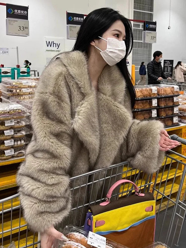 ZADORIN Winter Faux Mink Coat Lapel Mid Long Loose Faux Fur Coat Woman Clothes Luxury Fluffy Jacket Fur Cardigans Ladies Coats