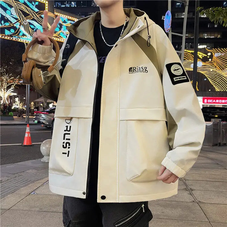 Men's Hooded Casual Jackets 2026 Spring Autumn Streetwear Windbreaker Loose Cargo Outdoor Coats Youth Daily Wear Tops Clothing