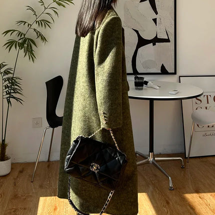 High-end Thick Double-sided Wool Coat Female Fashion Long  Autumn Winter Lapel Double Breasted Wool Coat Women Loose Outerwear