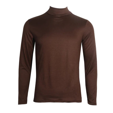 Men's High Neck T-shirts Fashion Solid Slim Long Sleeve T-shirt Male Long Sleeve Basic Bottoming Shirt Fashion Slim-Fit Tops PlatiNum