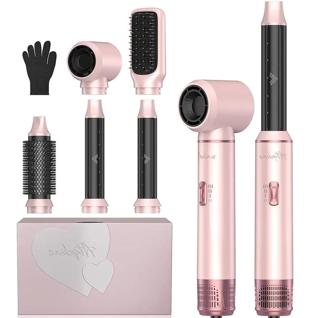 UKLISS Hot Air Brush 5 in 1 Air Styler Set Hair Styler Airbrush 5 in 1 Hair Styler Set with Round Brush Hair Dryer Hair Dryer Curling Iron for Straightening, Drying, Volume, Curling