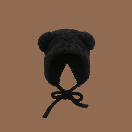 1Pc Women Cute Warm Beanie with Bear Era Earmuffs,Outdoor Travel Cycling Knitt Thick Fluffy Warm Pullover Cap for Autumn/Winter
