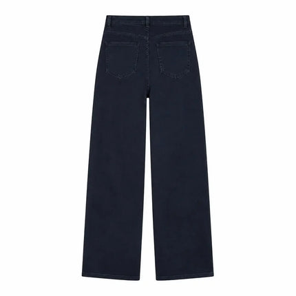 Women's Black Wide Leg Jeans, High Waist, Stretch Denim, Comfortable Loose Fit, Belt and Scarf Details, Modern Casual Style, Fashion Trousers for All Seasons, Sizes Xs-Xl，Fx1338-7
